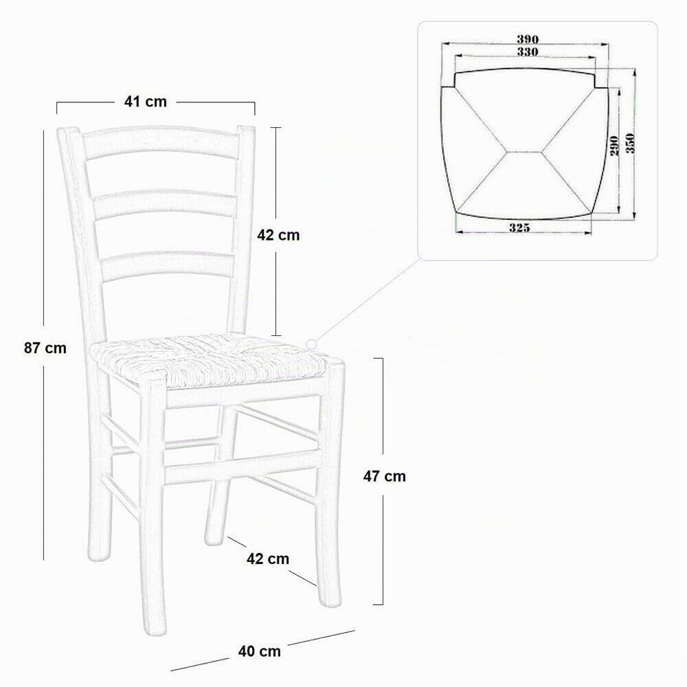 OKAFFAREFATTO MADDALONI Chaise Venezia en bois blanc, assise en paille de riz