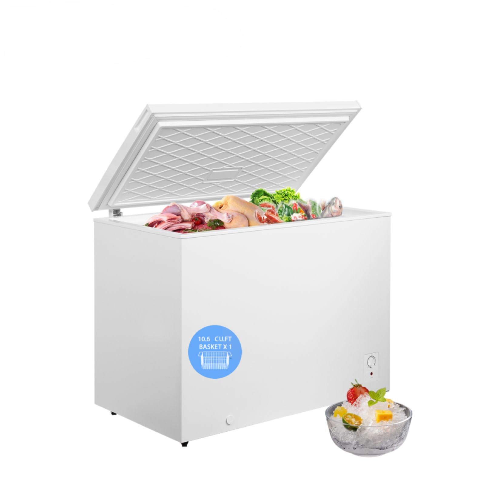 10.6 Cu.Ft Chest Freezer with Removable Basket & Movable wheels