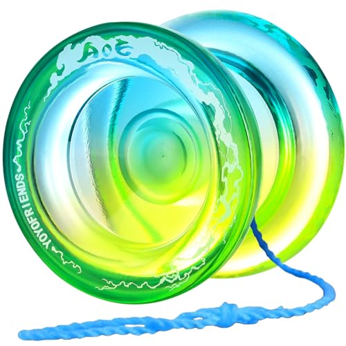 7YO Professional Responsive Yoyo for Beginners, Fingerspin Yoyo for Kids, Dual Purpose Yo-yo AOE Tug Return with 10 Strings, Bag, KK Bearing, Axle, Bearing Removal Tool (Blue Yellow)