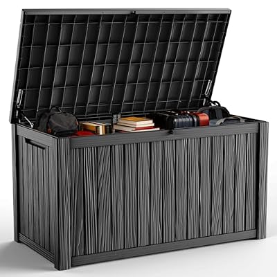 DRATO 200 Gallon Deck Box, Waterproof Resin Large Outdoor Storgae Box for Patio Furniture, Patio Cushions, Gardening Tools, Pool Supplies, Lockable (Black, 200 Gallon)