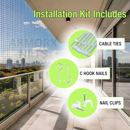 Image of ARMORX Black Anti-Bird Net UV-Stabilized HDPE Multi-Filament Net with Installation Kit & Tying Ropes Attached - Black - 8ftx25ft