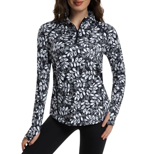 beroy Women's 1/4 Zip Shirts Pullover Long Sleeve Thumb Holes Workout Athletic Hiking Running Shirt with Pocket
