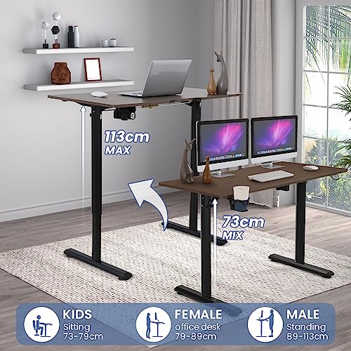 Image of Himimi Height-Adjustable Electric Desk, 110 x 60 cm, 73-113 cm, Brown, Standing /Sitting, Ergonomic, Gaming