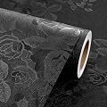 Livelynine Textured Floral Wallpaper Peel and Stick Black Flower Wall Paper for Bedroom Bathroom 15.8x78.8" Self Adhesive Embossed Vinyl Vintage Dark Gothic Floral Contact Paper for Cabinets Dresser