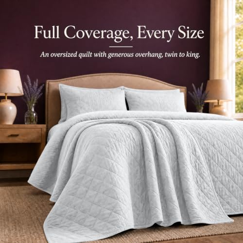 SLEEPHORIA Twin Quilt Bedding Set - Cloud Soft All-Season Bedspread 2 PC w/Sham, Bed Quilt Twin Size Coverlet - Oversized, Light Weight, Ultra Durable, Easy Care - 68 x 86 in (White) — view 4