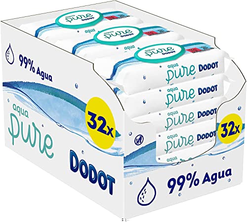 DODOT Toallitas Aqua Pure para Bebé, 99% Agua, 1.116 Toallitas, 32 Paquetes (32 x 48) de Toallitas para Bebé
