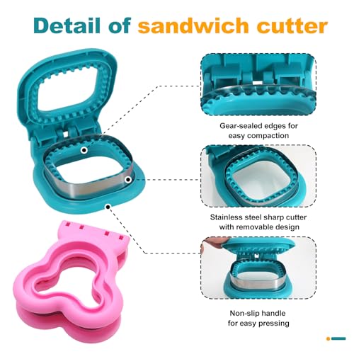 Crustless Sandwich Cutter,2 Piece Sandwich Cutters for Kids Lunch,Square and Mouse Shaped Breakfast Sandwich Cutter and Sealer Set,Ideal for Different Fillings To Create Uniquely Shaped Sandwich Bento