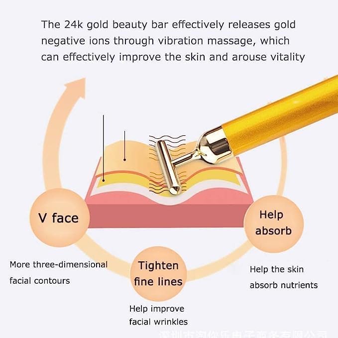 DREAM DEXXO Gold Massager Electric Vibration Energy Beauty Bar Facial Massage For Roller Waterproof Face Skin Care T-Shaped Anti Wrinkle For Forehead, Cheek,Neck,Clavicle Arm Leg 3 510aWJEEF1L