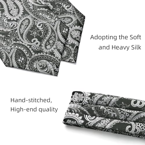 Image of HISDERN Ascot Ties for Men Paisley Floral Ascot and Pocket Square Set Classic Self Tie Mens Cravat Handkerchief for Wedding