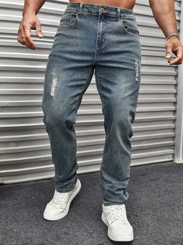 Image of URBAN POCKETS Jeans for Men | Distressed Denim Pants with Slim Tapered Fit & Washed Look (Comfort-Tarry-U06-U07)