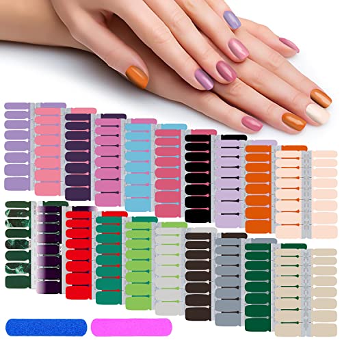320 Pieces 20 Sheets Solid Color Nail Polish Strips with Nail File Self Adhesive Nail Stickers Full Nail Wraps for Women Girl Nail Art Accessories