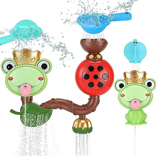Image of Bath Toys for Kids Ages 1-3 ,Bath Tub Toys for Toddlers 1 2 3 4 5 6 Years Old, Baby Bath Spin Wall Toys, Frog Bath Toys, Fill and Flow Pipe Water Toys ,Girls Boys Birthday Gift Color Box