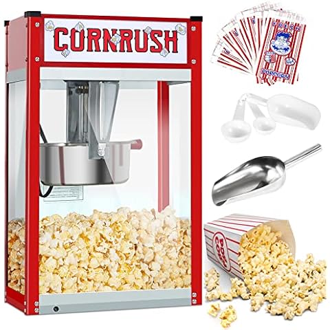 Popcorn Machine Movie Theater Style Tabletop Popcorn Popper Machine 8 Ounce for Home Old Fashioned Halloween Christmas Gift, Red Cover