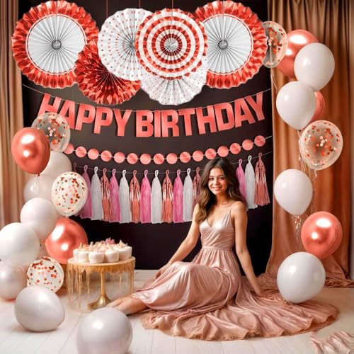 Image of Pop The Party 8pcs Wall Decoration Set Rose Gold Round Paper Fans Party Decoration for Birthday Wedding Baby Shower Party Backdrop Decor