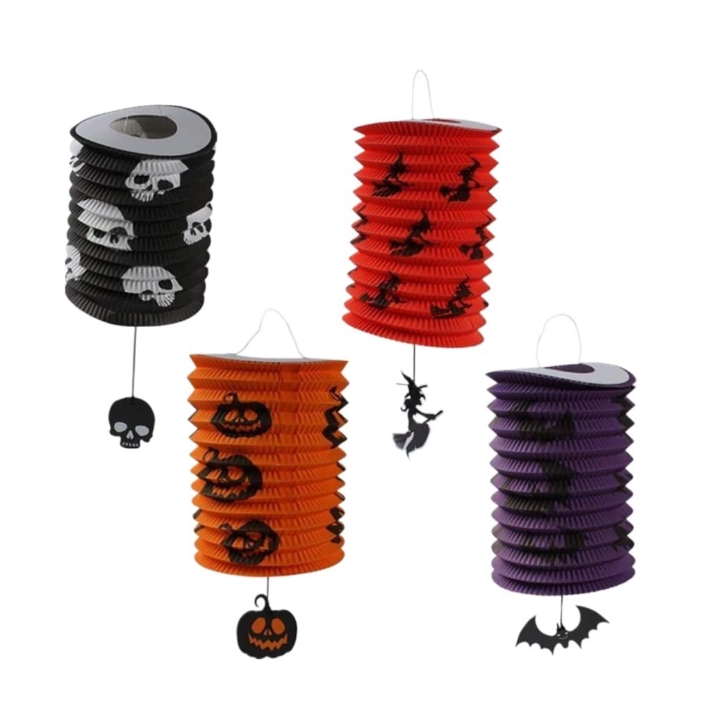 Latarnia na Halloween 4 Sztuki Halloween Dyni Papierowe Lampiony Szkielet Czarownica Dynia Nietoperz Składane Przenośne Wiszące Latarnie Dekoracja na Halloween