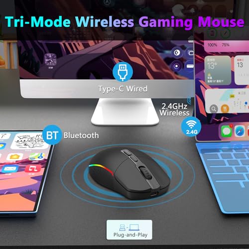 Image of Redragon Wireless Gaming Mouse, Bluetooth /2.4Ghz /USB-C Wired RGB Backlit Gamer Mouse, 24000 DPI, Fully Programmable, Rapid Fire Key, Rechargeable Computer Mouse for Laptop PC Mac, Black