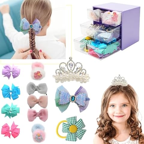 Hair Accessories For Girls With Organizer, Including Hair Clips/Hair Bands/Bow Hair Clips, Girls Hair Accessories With Alligator For Girls Toddlers Baby Kids Teens Aged 2 3 4 5 6 7 8 9 10 Years Old. Cover