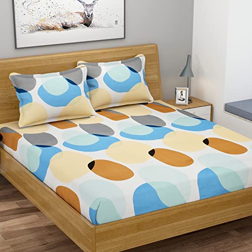Image of Fitzy 280 TC Fitted Bedsheet King Size, Elastic Bedsheet, 72x78 + 10 Inches Drop,with 2 Pillow Covers (Al-multibubbles)