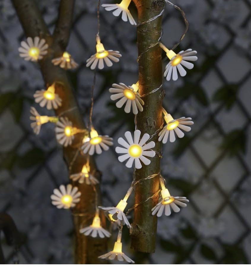 20 Solar Daisy String Lights Waterproof Solar LED Flower String Lights for Garden Decorations, Indoor Lights Decoration for Wedding Christmas Party (Total: 5.8m)