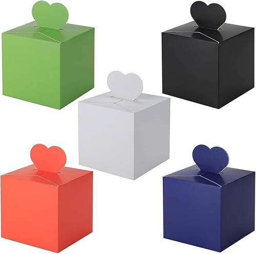 Frantis Cajas de regalo de fiesta de color, corazón de 4 x 4 x 4 pulgadas, 20 cajas de regalo de papel de caramelo, regalos para ducha, bodas y