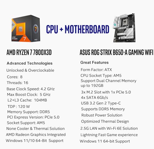 Image of Micro Center CPU Motherboard Kit AMD Ryzen 7 7800X3D Unlocked Desktop Processor with ASUS ROG Strix B650-A Gaming WiFi 6E AM5 Gaming Motherboard