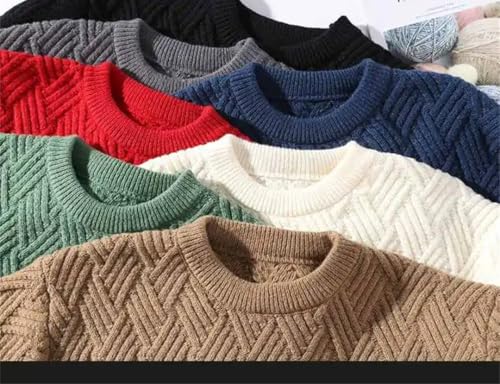 Men Plaid Pullover Sweater Crew Neck Knit Casual Thick Weave Textured Sweaters Jumper3