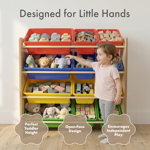 Humble Crew, Natural/Primary Kids' Toy Storage Organizer with 12 Plastic Bins, 34*35*15.5inch