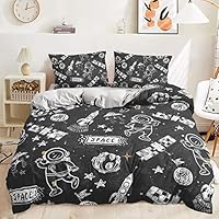 Lunoroey Space Duvet Cover Set King Size Kids Universe Planet Rocket and Astronaut Quilt Cover Outer Space Printed Luxury Soft Bedding Set