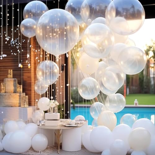 Image of RUBFAC 135pcs Clear Balloons, Latex Transparent Balloon Different Sizes 18 12 10 5 Inch for Garland Arch Birthday Party Baby Shower Wedding Decoration