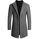 [JausQarq] メンズ チェスターコート ウールコート メルトン ロングコート 立ち襟 厚手 防寒 無地 ビジネス 通勤 紳士服 アウター おしゃれ カジュアル 秋 冬 秋服 冬服 (01グレー, 2XL)