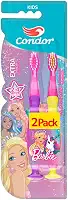 Condor, Escova de Dente Infantil, Barbie Kids, 2 a 4 anos, Cerdas Extramacias, Cerdas Frontais Altas, Cabeça P, Multicor, Leve 2 Pague 1