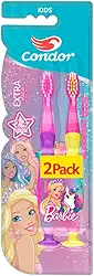 Condor, Escova de Dente Infantil, Barbie Kids, 2 a 4 anos, Cerdas Extramacias, Cerdas Frontais Altas, Cabeça P, Multicor, Leve 2 Pague 1