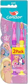 Condor, Escova de Dente Infantil, Barbie Kids, 2 a 4 anos, Cerdas Extramacias, Cerdas Frontais Altas, Cabeça P, Multicor, Leve 2 Pague 1