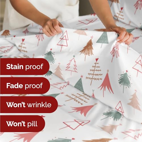Twin XL Christmas Tree Sheet Set - Holiday Xmas Pattern Bedding Set - Deep Pockets - Snug Fit - 3 Piece - Wrinkle Free - Comfy & Cooling Festive Winter - Holiday Sheets for Women, Men, Kids & Teens