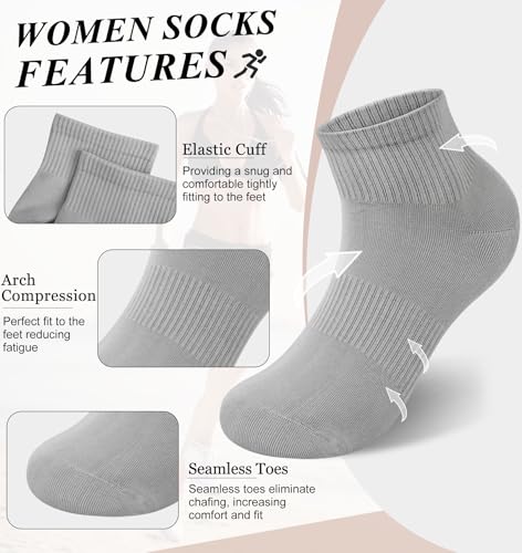 YSense 10 Pairs Quarter Socks Women Cotton Athletic Running Ankle Crew Socks with Arch Support2