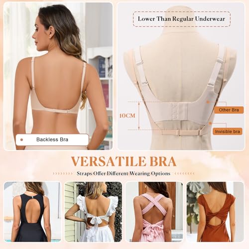 Yusongirl Deep V Low Back Bra for Women Wirefree Seamless Bra Multiway Convertible Strap Padded Bra Comfort Lifting Bra4
