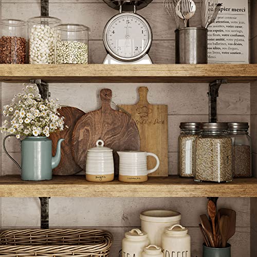 Barnyard Designs Ceramic Stoneware Sugar Creamer Set, 11Oz Creamer Pitcher And Sugar Bowl With Lid, Vintage Farmhouse Sugar Creamer Dispenser Container Holder, Sugar Cube Dish Coffee Or Tea, Ivory/Tan #TOP6