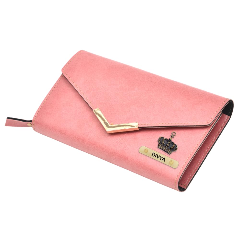 your gift studio Personalized Classy Leather Women's Wallet | Customized Ladies Wallet with Name & Charm | Gifts for Women for Birthday | Gift Items for Women - Peach-picture-19