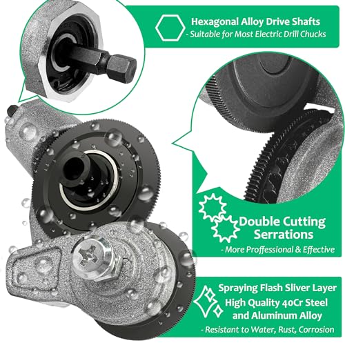 Upgraded Metal Sheet Cutter,Electric Drill Plate Cutter,Metal Nibbler Drill Attachment with Adapter,Electric Drill Shears Attachment Cutter Nibbler for Cutting Iron,Aluminum (Black)