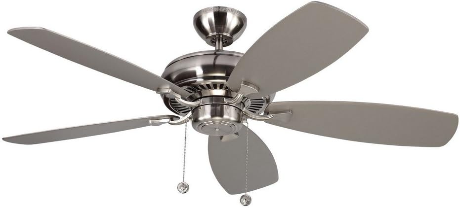 Monte Carlo 5LCM52BS Downrod Mount, 5 Silver Blades Ceiling fan with 63 watts light, Brushed Steel