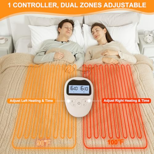 Electric Blanket King Size Single Control - 100"X90" Soft Double Sided Sherpa Heated Blanket with 6 Heating Levels & 10 hrs Timer Settings, Washable & ETL Certified for Bed, Beige