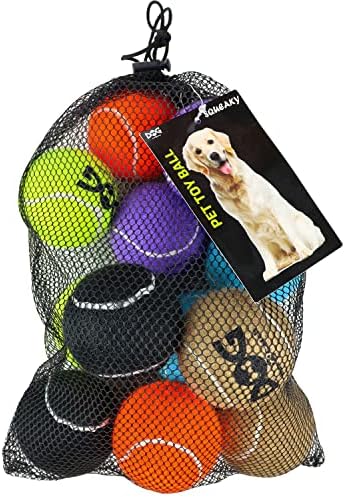insum Squeaky Tennis Balls for Dogs Colorful Easy Catching Pet Dog Balls 12 Pack (Squeak-2.5inch-6colors)