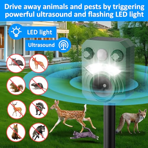 Image of Cat Repellent Outdoor Deer Repellent Device Dog Repeller Solar Animal Repellent Ultrasonic Squirrel Repeller Waterproof with Flashing Light Motion Activated Sensor 2 Pack (2 Pack Dark Green)