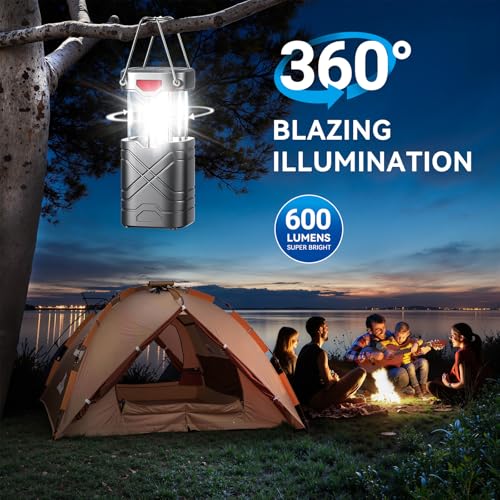 LETMY 4 Pack Camping Lantern, Rechargeable LED Lanterns, Solar Lantern Battery Powered Hurricane Lantern Flashlights with 3 Powered Ways & USB Cable for Emergency, Power Outage, Hurricane Supplies