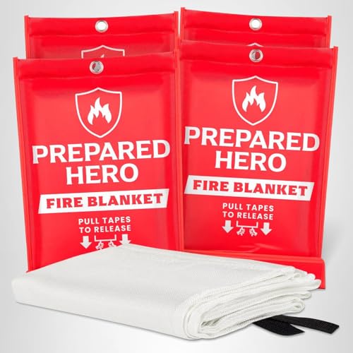 Prepared Hero Emergency Fire Blanket - 4 Pack - Fire Suppression for Kitchen, 40” x 40” Fiberglass Fire Blanket for Home