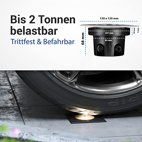 lambado® LED Bodenstrahler für Außen - extra flach, befahrbar & wasserdicht inkl. 5W Strahler warmweiss dimmbar - Schwarz eckige Bodenleuchte/Bodeneinbaustrahler IP67 für Terrasse & Garten