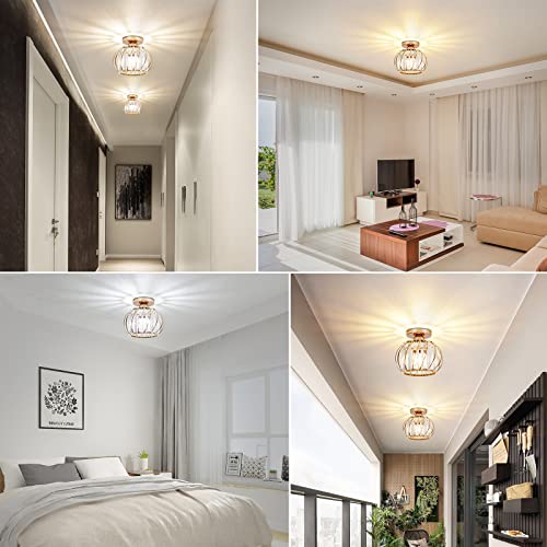 Vvciic Gold Modern Crystal Ceiling Light Fixture, Mini Semi Flush Mount ...