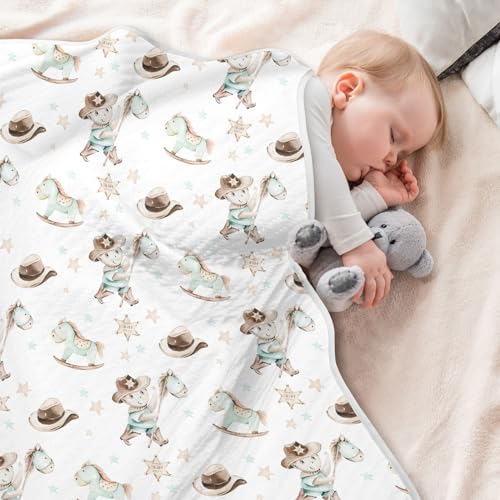 Image of Western Cowboy Baby Swaddle Blanket for Boys and Girls, Muslin Baby Receiving Swaddle Blanket, Soft Cotton Nursery Swaddling Blankets for Newborn Toddler Infant