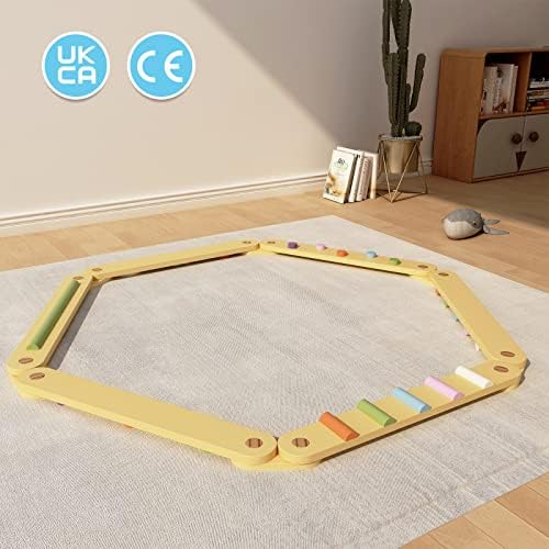 BanaSuper Wooden Toddler Balance Beam Stepping Colorful Stones Montessori Toy for Kids Gymnastics Obstacle Balance Board