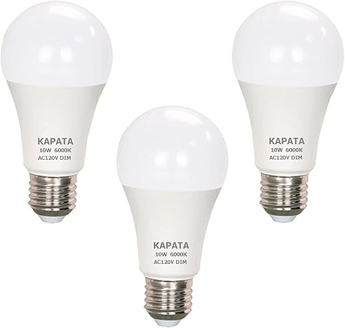 Kapata Bombillas LED A19 equivalentes a 75 W, bombilla LED regulable, blanco brillante, 6000 K, 10 W, 900 lúmenes, base E26 (blanco luz diurna,